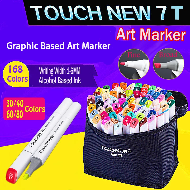 TouchNew маркеры для рисования и эскизов 7-го поколения, профессиональные маркеры для рисования, 30/40/168 цветов, семейный художественный маркер