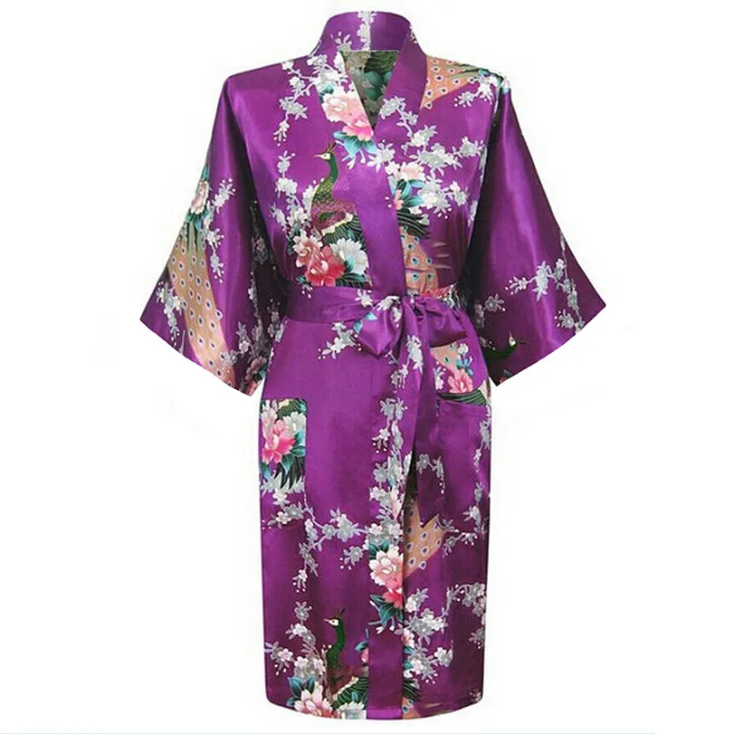 

Sexy Purple Chinese Female Silk Rayon Robe Gown Vintage Kimono Yukata Summer Casual Nightgown Size S M L XL XXL XXXL Pajama LK04