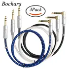 Аудиокабель Bochara с разъемом 14 дюйма, 90 градусов, 6,5 мм, двойной экранированный стерео-кабель для электрогитары, миксера, усилителя, 3 шт.