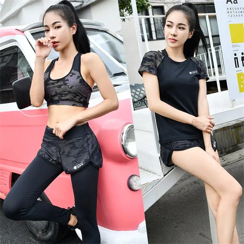 Новинка женский набор для йоги 5 шт. куртка бюстгальтер короткие штаны M-4XL большой