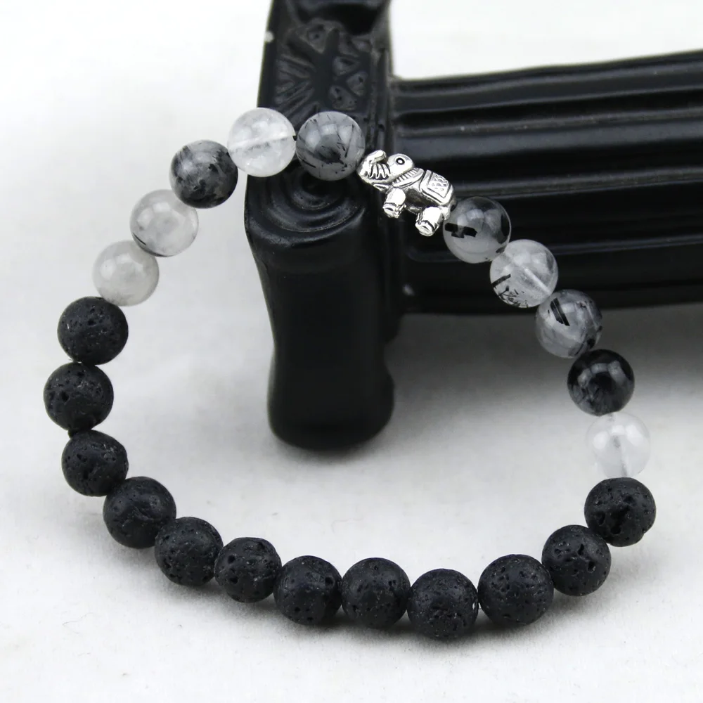Высокое качество черная лава/натуральный кристалл камень бисерный браслет слон