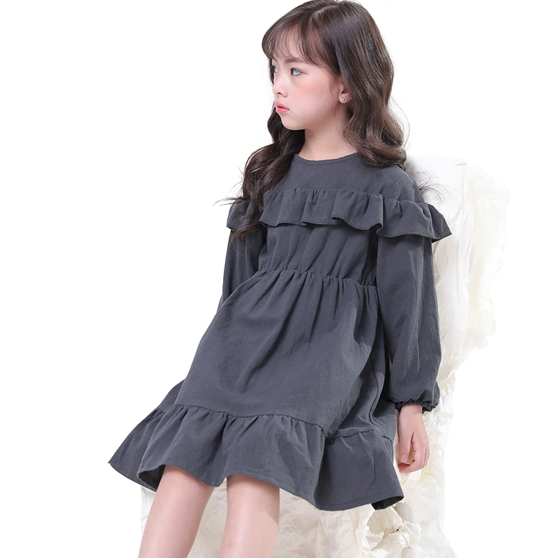 

chinese style simple dresses age for 3 - 10 yrs baby girls long sleeve dress 2021 new spring winter princess costume gray frocks