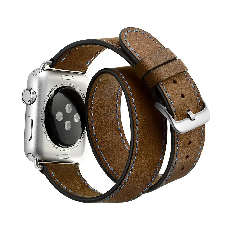 Браслет из натуральной кожи для Apple Watch 4 роскошный двойной туристический ремешок