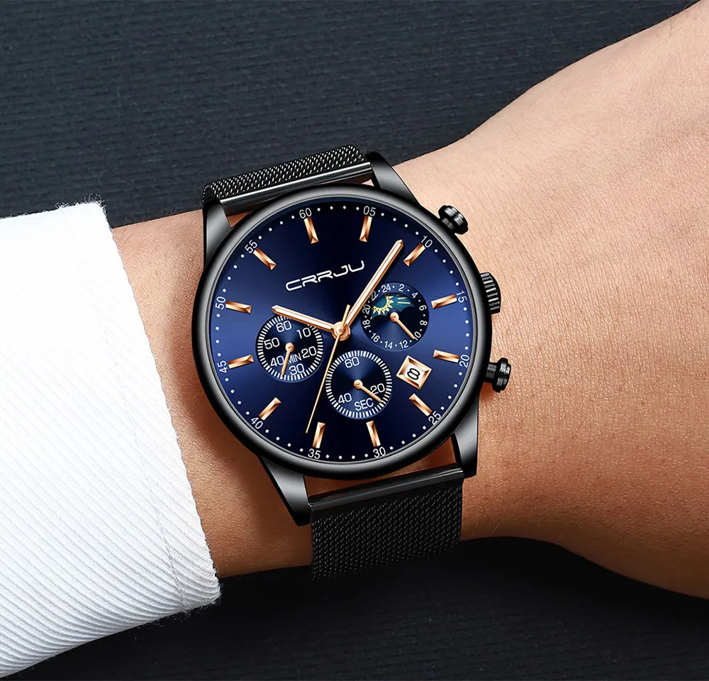 CRRJU мужские часы Reloj Hombre 2019 s лучший бренд класса люкс кварцевые с большим