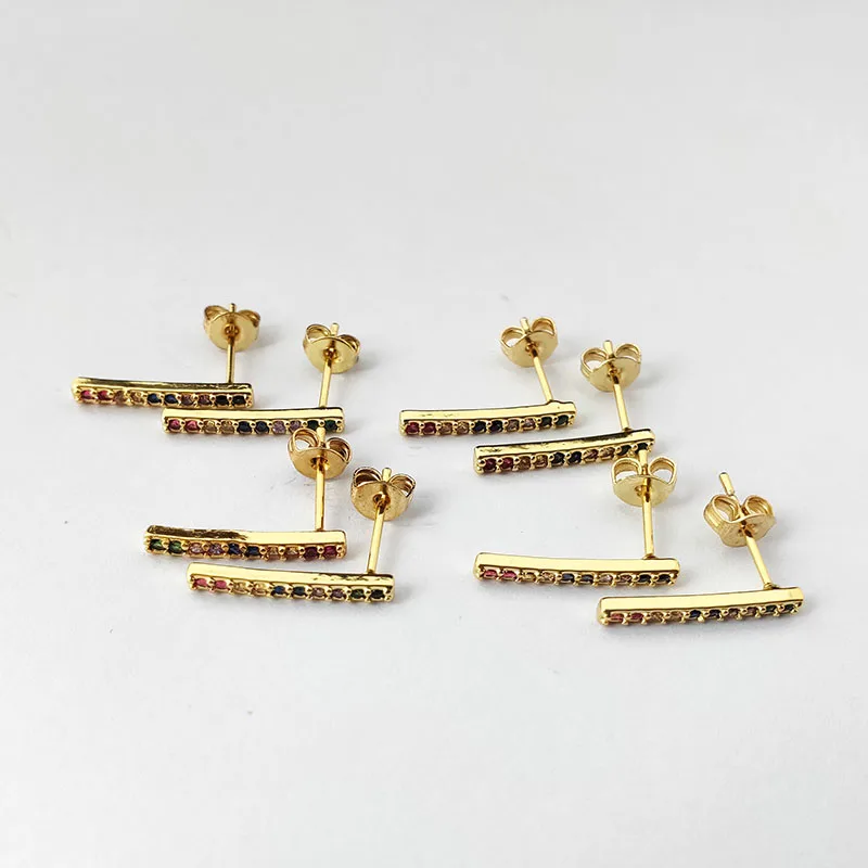 

10 пар, модные ювелирные изделия, золотой цвет, стержень, микро проложенный Радужный Цирконий, cz серьги-гвоздики для женщин и девушек, подарок...