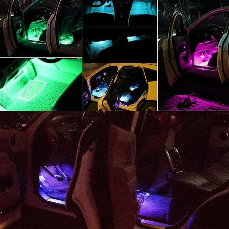 

KEYECU 4pcs 18 LED Multi-color Car Interior Music Strip Light LED Underdash Lighting Kit with Sound Active Function Remote