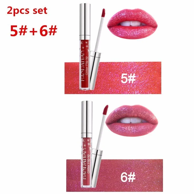 2pcs 5a6 HANDAIYAN Блестящий Блеск для губ с изображениями искрящихся влажным блеском помада блеск Губная помада блеск Флип губная помада с блестками Водонепроницаемый Макияж для губ 7/2 шт - Цвет: 2pcs 5a6