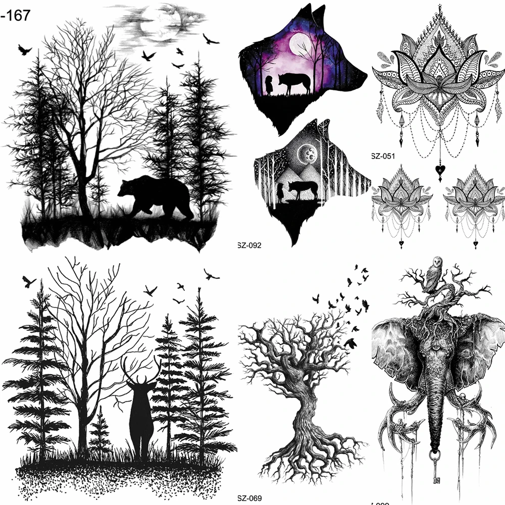 

FANRUI Forest Bear Deer Temporary Tattoo Stickers Women Women Elk Fake Tatoo Body Arm Buy Summer Style Tattoo illustration Tree