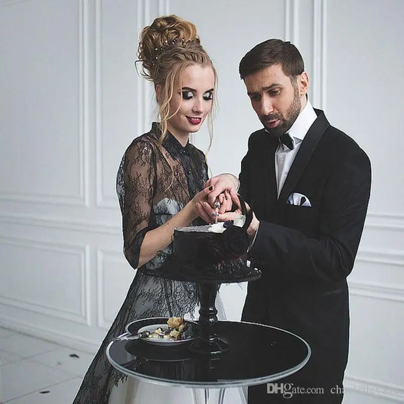 Новый дизайн Белое и черное свадебное платье уникальное 2021 кружевное с высоким