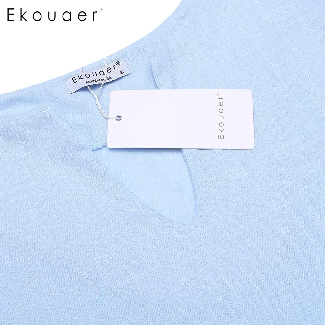Ekouaer мужские рубашки из хлопка, пижамы с коротким рукавом, одноцветные, с разрезом по бокам, с вырезом, длинная Пижама, ночная рубашка, повседневная домашняя одежда