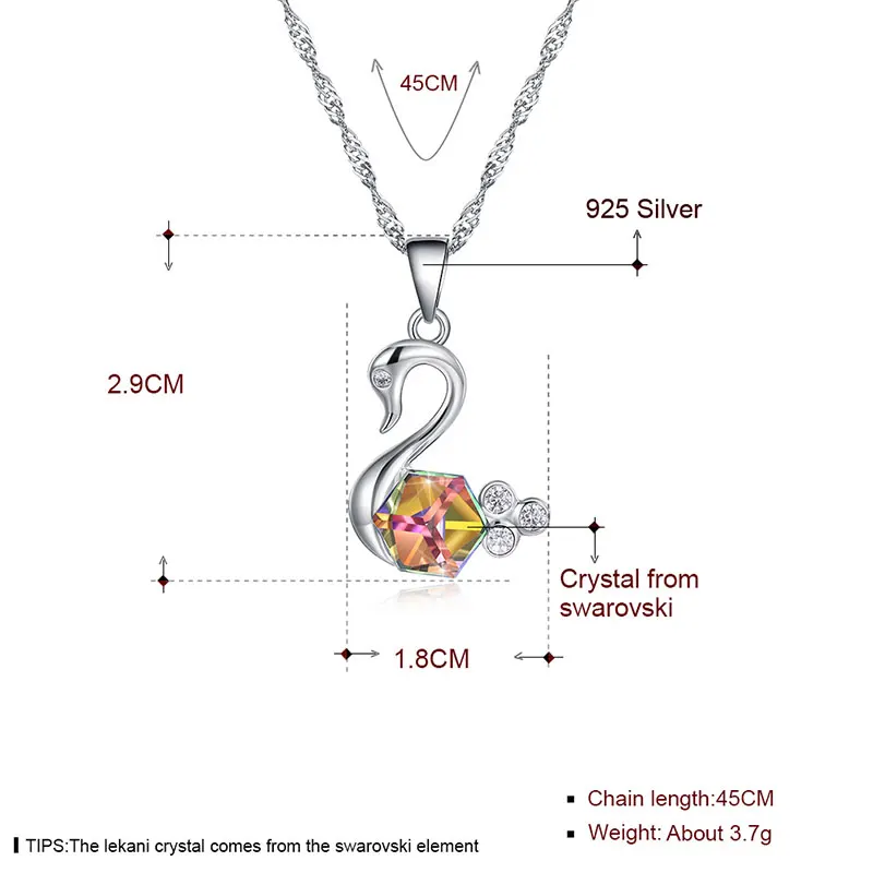 Женские ожерелья подвески LEKANI с кристаллами SWAROVSKI серебряная цепочка
