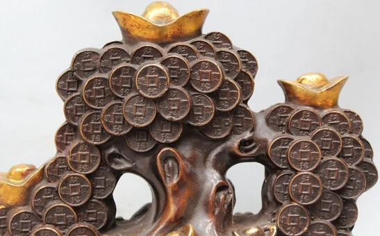 xd 002647 8&quot Chinese China Bronze Gild Feng Shui Lion Money Tree Coin Yuanbao Wealth | Дом и сад