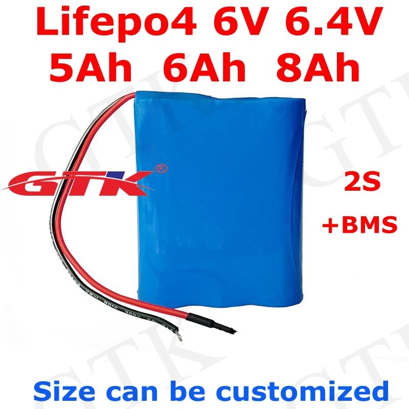 GTK 6v 6,4 v 5Ah 6AH 8Ah Lifepo4 2S литиевый аккумулятор BMS источник питания городской скутер для игрушечного автомобиля детский Радиоуправляемый электрический автомобиль светодиодный фонарь