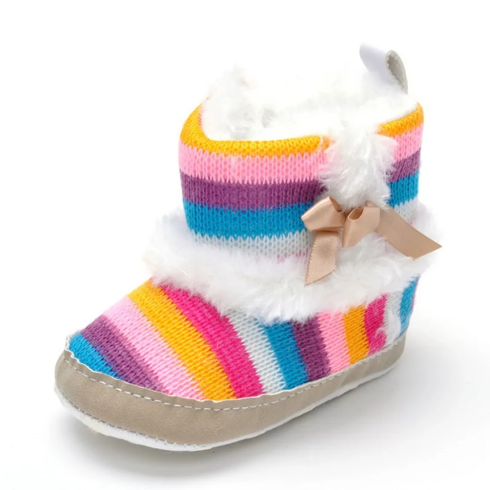 

New Winter Baby Girl Cotton Boots Rainbow Cotton Thread Braided Plush Insulated Inner Slip-Resistant Cotton Baby Boots