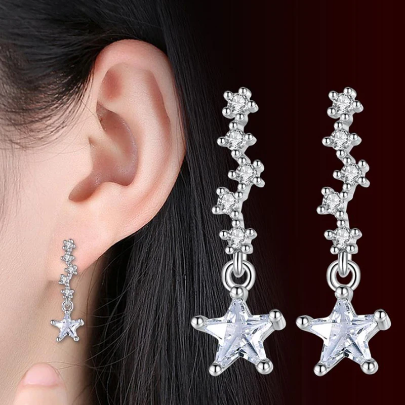 Красивые блестящие серьги-подвески 5A со звездой и цирконием модные ювелирные