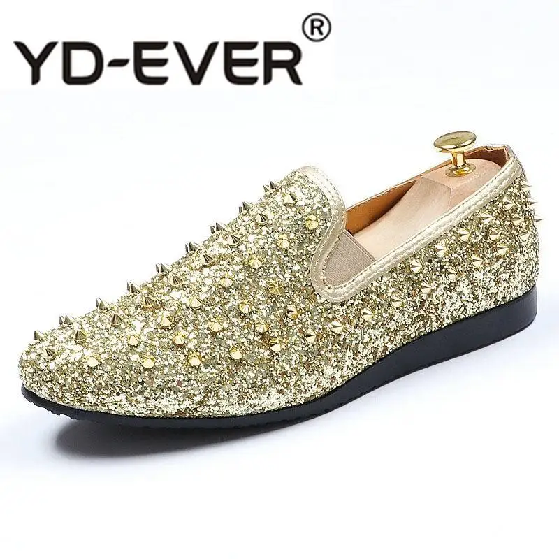 Fashion Tide Of Men Red Loafer Shoes Rivets Glitter Casual Comfort Slip On Flats Round Toe Trending Size 38-44 Green | Обувь