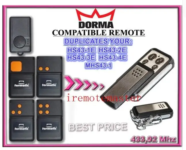 Запасной пульт дистанционного управления DORMA HS43 1E 2E 3E 4E clone 433 92Mhz beautiful|Пульты ДУ| |