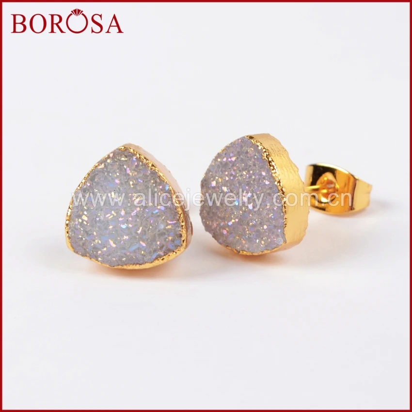 Серьги-пусеты BOROSA Druzy 1 пара треугольные серьги с натуральным кристаллом 10 мм
