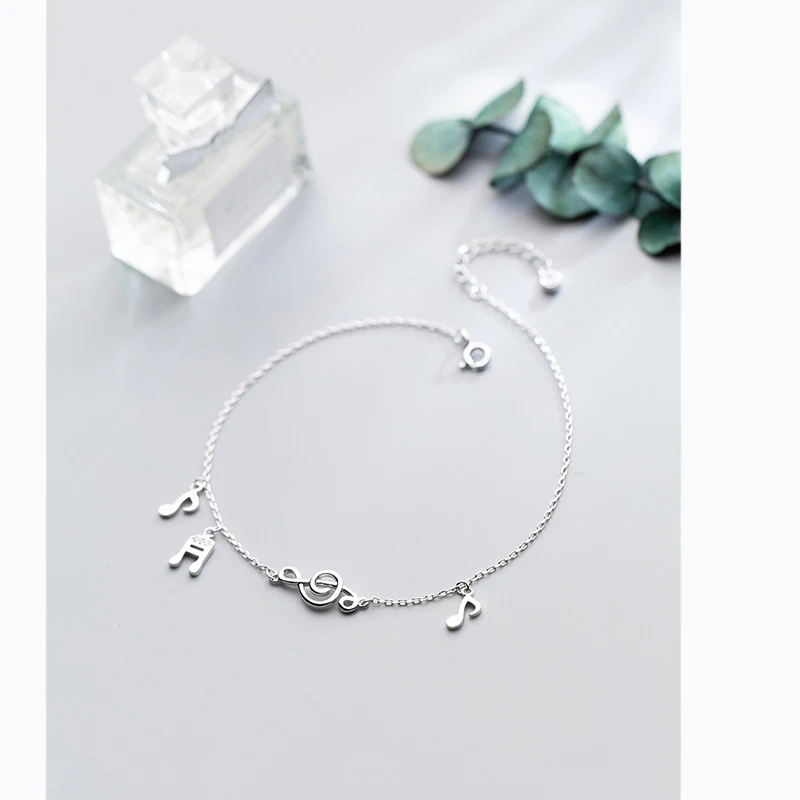Лето 925 стерлингового серебра Милая подвеска-Чарм в форме ноты ножной браслет для