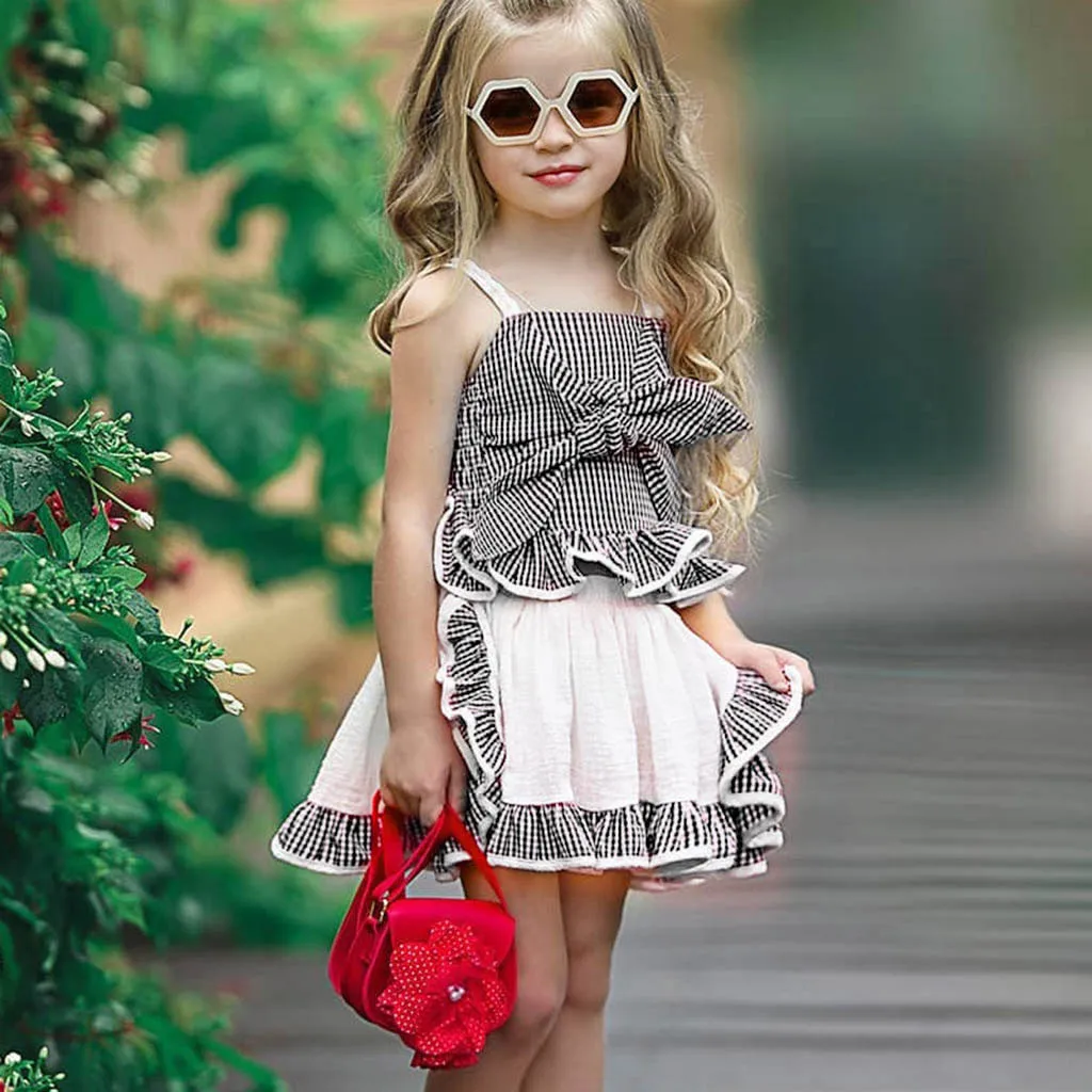 ARLONEET/Модный Милый Летний клетчатый жилет для маленьких девочек из 2 предметов