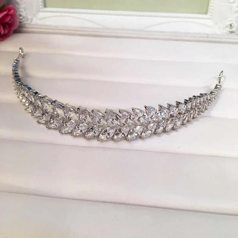 Свадебная Тиара для подружки невесты с листьями из фианита девушек белым