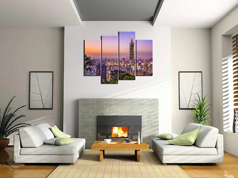 Городской пейзаж картины настенная живопись Тайбэй 101 здание Тайвань в сумерках 4