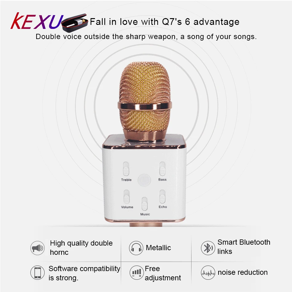 Оригинальный KEXU Q7 04 Bluetooth караоке микрофон беспроводной Профессиональный плеер