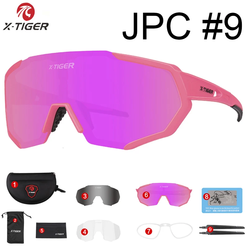 X-YJ-JPC09-3 X-TIGER, поляризованные солнцезащитные очки для велоспорта, для спорта на открытом воздухе, велосипедные очки для мужчин и женщин, велосипедные солнцезащитные очки, очки для близорукости, оправа - Цвет: X-YJ-JPC09-3