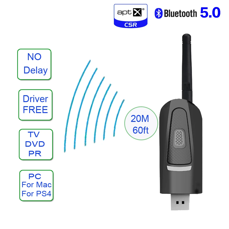 Большой диапазон Bluetooth V5.0 передатчик адаптер aptX низкая задержка для ТВ без драйвера USB 3,5 мм беспроводной аудио адаптер для PS4 ПК