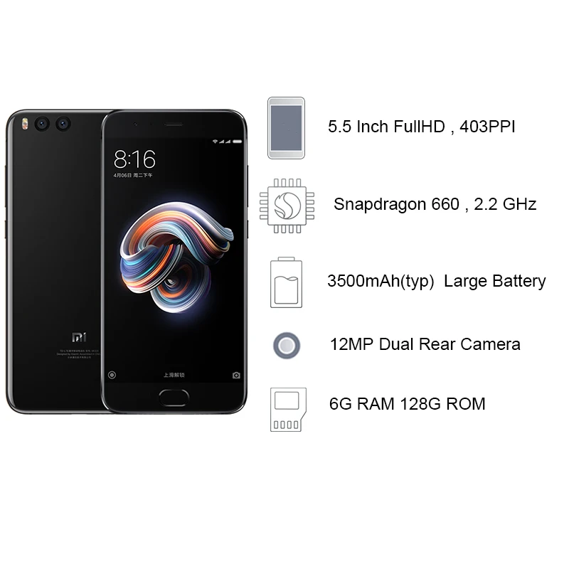 Оригинальный Xiaomi Note 3 Мобильный телефон 6 ГБ Оперативная память 128 Встроенная