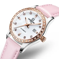 luxury waterproof watch women leather strap automatic machine pink watch relogio feminine