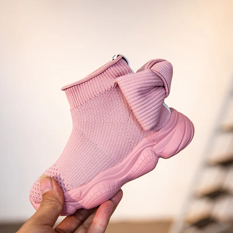 High Top Childrens Sneakers 2019 Spring Kids Shoes Soft Sports Butterfly Socks Girls Princess Tenis Infantil | Детская одежда и