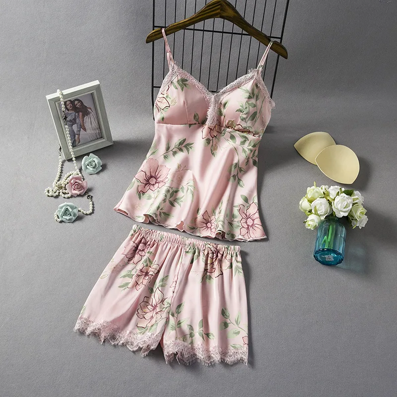 Комплект из двух предметов с кружевной отделкой и принтом женская одежда для сна