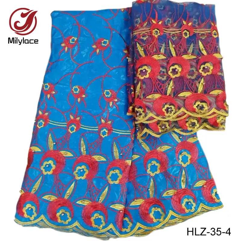 Вручную бисером африканских Базен кружевной ткани Вышивка 5 ярдов в серию