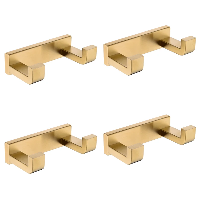 4 PCS Роскошный Матовый Золотой крючок для халатов, 2 крючка, крючки для полотенец, одежды, пальто, настенный крючок, 304 нержавеющая сталь - Цвет: 4 PCS