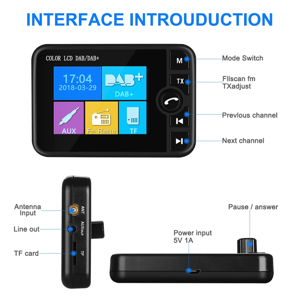 DAB Radio Receiver FM Transmitter Bluetooth Handsfree Music Player Digital Broadcast Auto Audio TF Card Slot Car | Автомобили и