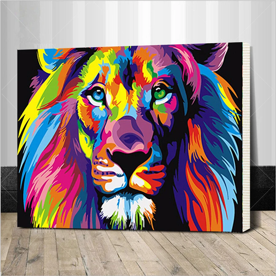 Оформлена красочными Лев Животные Абстрактная живопись DIY цифровой paintng по