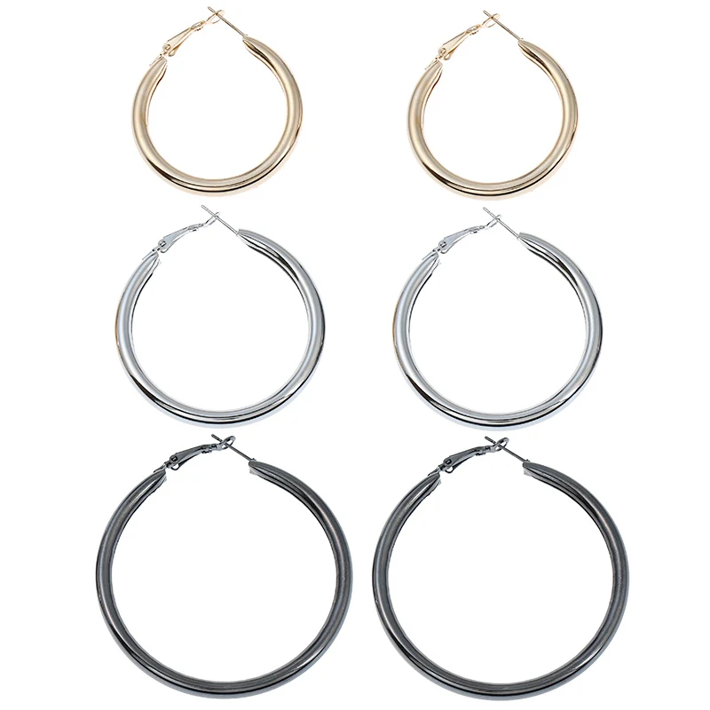 Naizhu 3 пары/набор серебряных сережек-кольце для женщин, гладкие круглые, оптовая продажа ювелирных изделий.