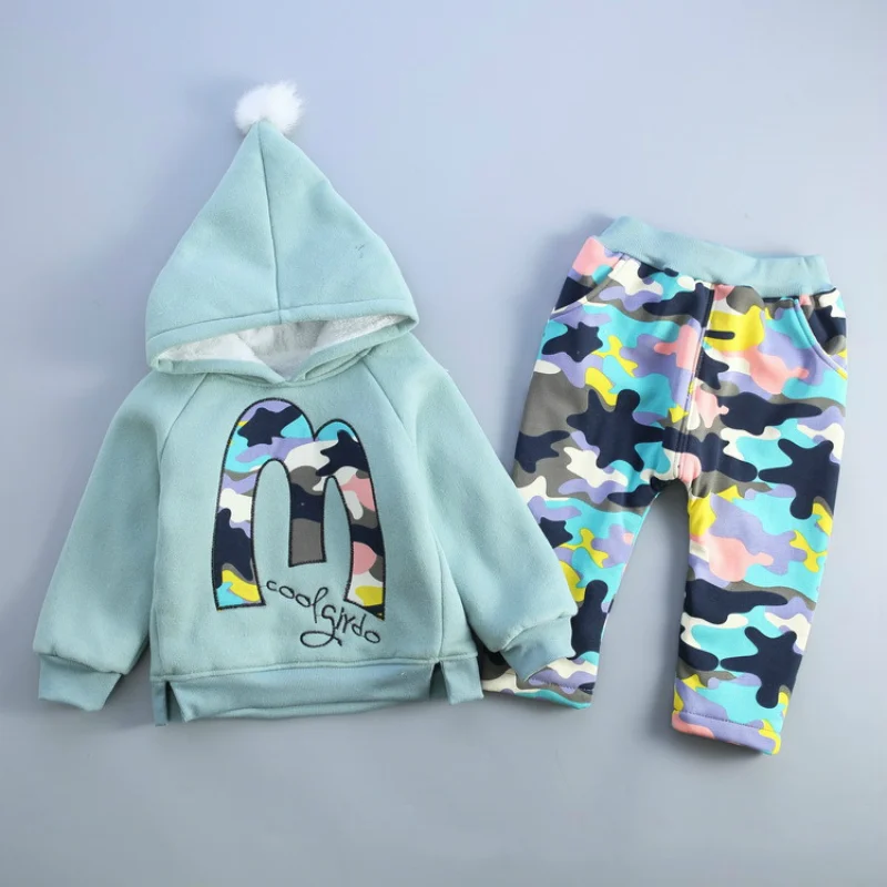 Children Boys Girls Set Winter New Fashion Kids Thickening Warm Hoodies + Pant Two-piece Casual Sport Suits Clothing | Детская одежда и