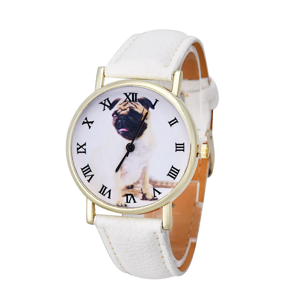 Дизайн dames horloges часы с изображением мопса для женщин и девушек из искусственной кожи кварцевые наручные часы Gofuly женские часы - Цвет: White