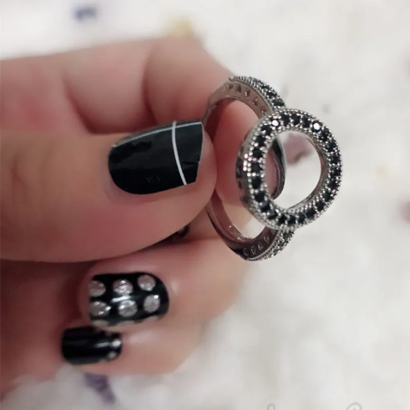 Женское прозрачное круглое кольцо INSTANT LOVE из 100% настоящего серебра Forever Black CZ