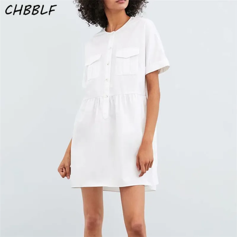 CHBBLF женское Повседневное платье с коротким рукавом круглый воротник летние