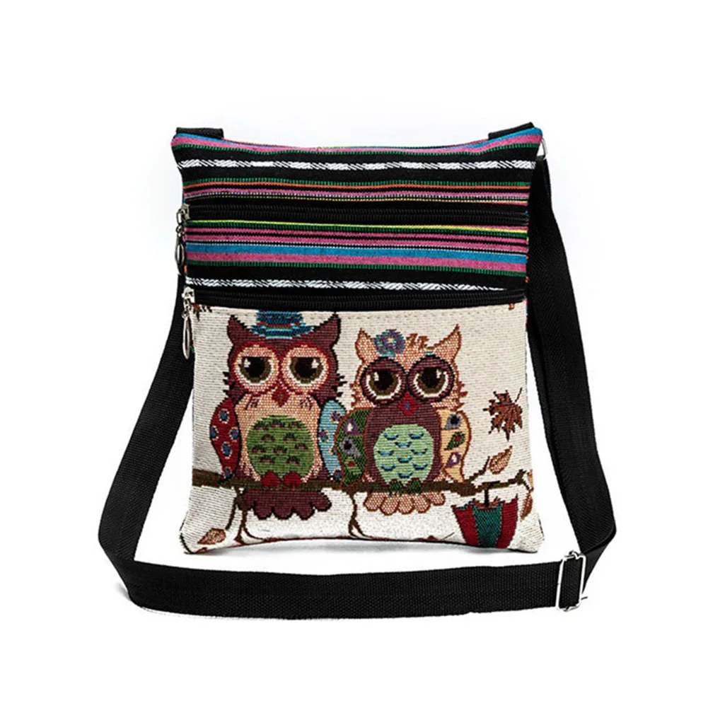 

Fashion Ethnic Style Women Messenger Bags Dual Zipped Cartoon Owl Embroidered Shopping Dating Ladies Girls Shoulder Bag FA$B