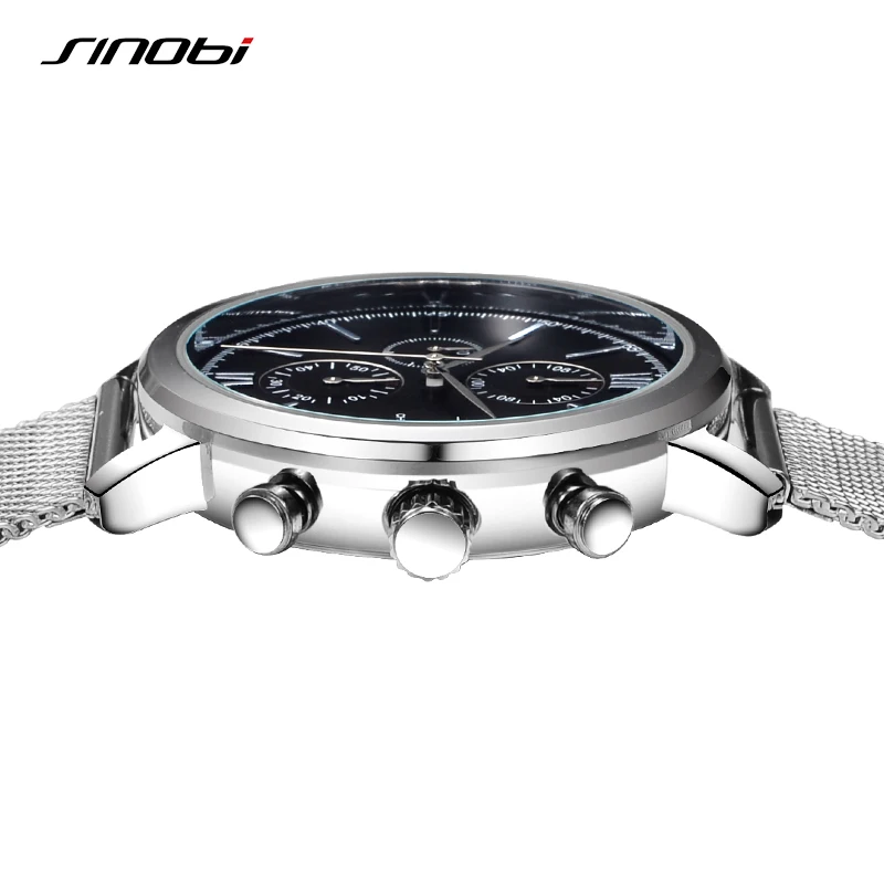 SINOBI Мужские часы Спортивные Хронограф наручные сталь Топ бренд класса люкс Relogio