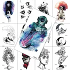 Акварельная Медуза, космонавт, временная татуировка, поддельная Акварельная Реалистичная планета, Луна, стартовая наклейка для взрослых, боди-арт, татуировка на руку