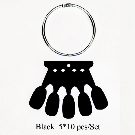 Black 5*10 шт в форме короны, накладные кончики для ногтей, пластмассовый лак Swatch, натуральный, прозрачный, белый, черный, палитра для дизайна ногтей, дисплей, доска для маникюра TR767 - Цвет: Black