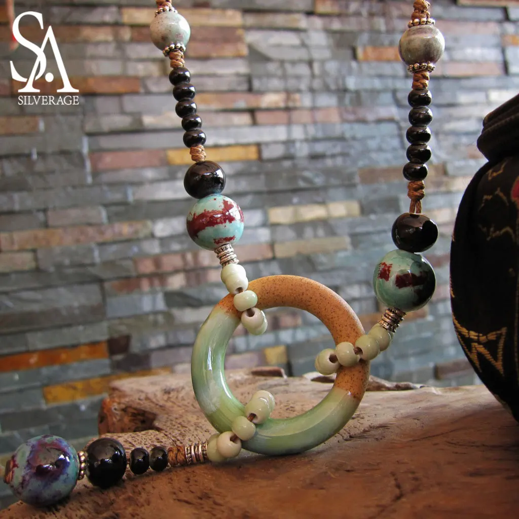 Ожерелье для взрослых женщин от SA SILVERAGE Fine Jewelry с длинными подвесками китайского стиля, изготовленными из натуральных материалов и ручной работы.