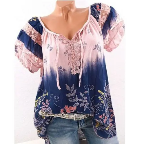 Женская свободная футболка с коротким рукавом и цветочным принтом из лавсана