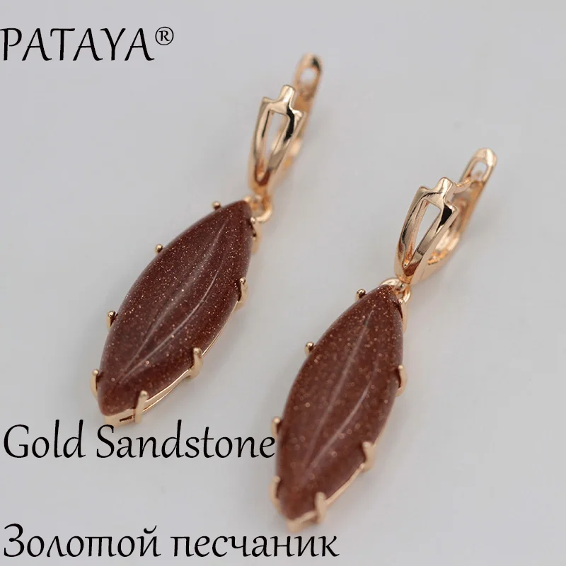 Gold Sandstone PATAYA, новинка, RU,, разноцветные свисающие серьги из натурального камня, 585, розовое золото, лошадиный глаз, серьги для женщин, свадебные, индийские ювелирные изделия - Окраска металла: Gold Sandstone