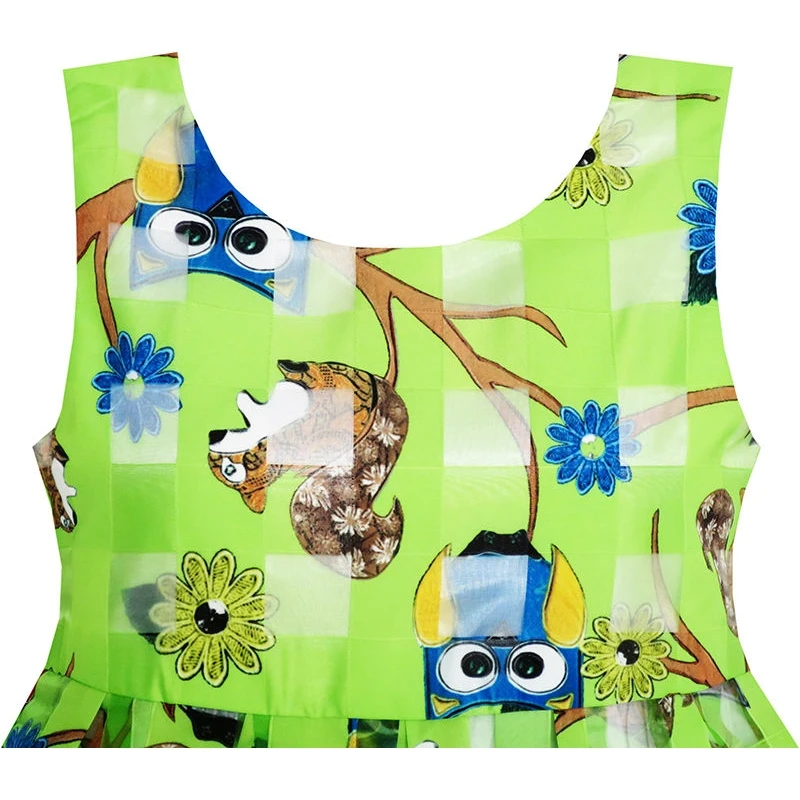 Sunny Fashion платья для девочек платье Девочки иллюзия Проверено органза Платье Сова